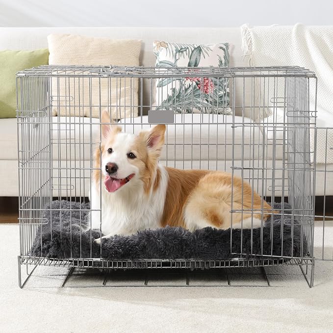 Extra Large Dog Bed Crate Pad 42", Washable XL Plush Pet Mat Dark Grey | Machine Washable, Anti-Slip Bottom, Kennel Pad 41*27", Ultra Soft Cozy Sleeping, Easy to Care, 85 lbs - Image 3