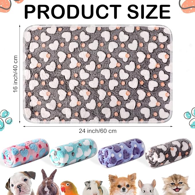 Reginary 4 Pcs Waterproof Guinea Pig Blankets Washable Small Animal Fleece Bedding Absorbent Guinea Pig Cage Liners Reusable Training Pee Pad Pet Sleep Mat for Hamster(Heart Pattern,24 x 16 Inch) - Image 2