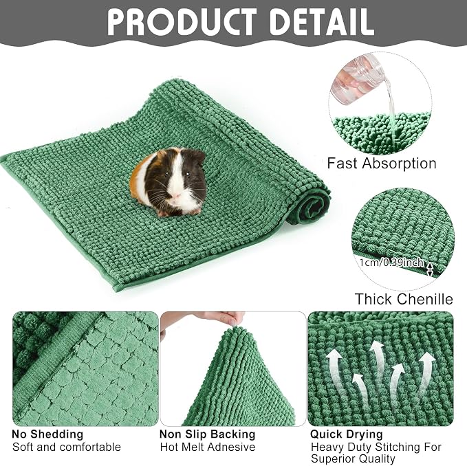 Amylove 4 Pcs Guinea Pig Cage Liner 16 x 24 Inch Washable Chenille Pee Pads Pet Dog Cat Bedding Training Mat Reusable for Small Animals Puppy Bunny Hamster Chinchilla - Image 3