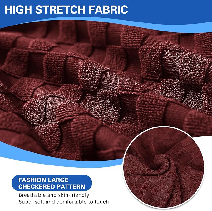 YEMYHOM Stretch Individual Cushion Covers Sofa Chair Seat Cushion Slipcovers Soft Couch Cover Replacement Large Checkered Furniture Protector with Elastic Bottom (1 Pc Cushion Cover, Wine Red) - Image 5
