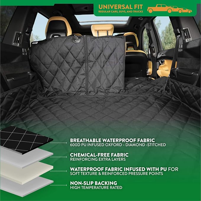 Plush Paws Products Convertible Cargo Liner | Diamond Stitching | Washable & Waterproof Dog Cargo Protection | Cover Car, Truck, & SUV | Nonslip, Tear Resistant Pet Cargo Cover | Regular Black - Image 4