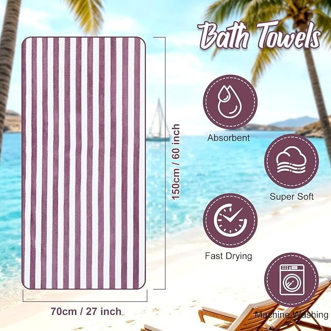 SmoothNovelty 8 Pack Microfiber Bath Towels Bulk 27'' x 60'' Oversized Bath Towel Highly Absorbent Extra Large Shower Sheets Soft Drying for Beach Pool Bathroom Salon Party(Wide Stripe,Bright) - Image 2