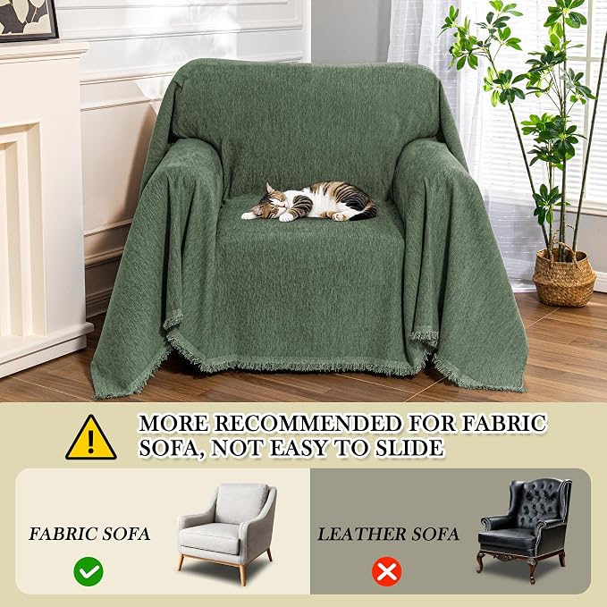 MEETSKY Small Couch Cover Oversized Armchair Sofa Cover Washable for Dogs Sofa Single Recliner, Chenille Sofa Throw Slipcover for Pets Sofa Cover Thick, 71" x 91", Moss Green - Image 2