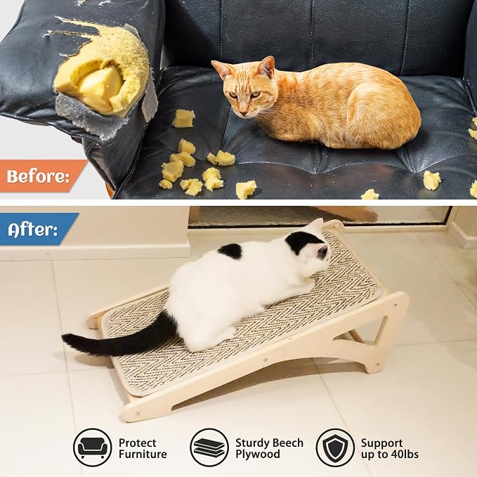 PETKARAY Cat Scratcher, Sisal Scratching Ramp, L Shape Scratch Pad for Indoor Cats, 27" Wall Furniture Protector with Mouse Toy - Image 4