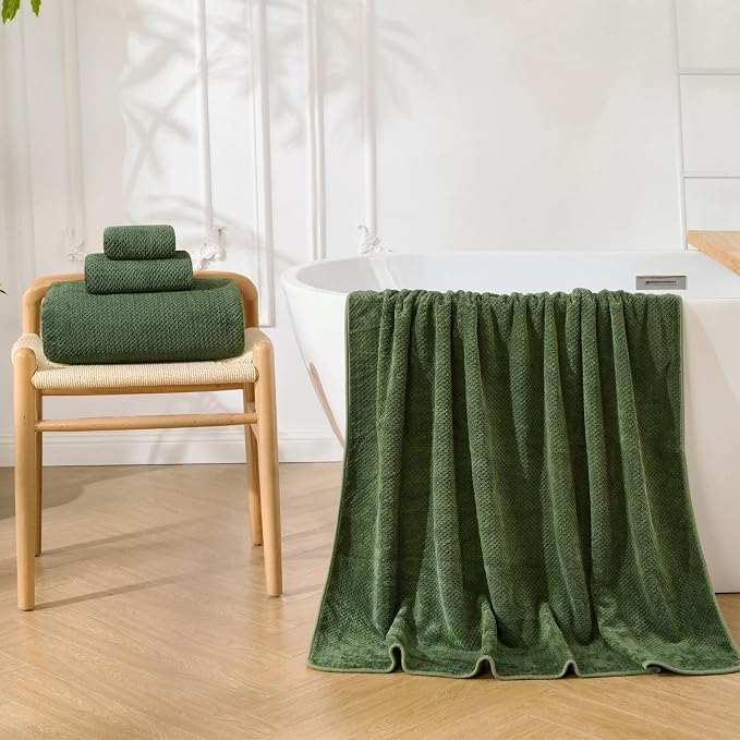 Extra Large Bath Sheets Set 6-Piece, 2 Bath Towels 40x80 Inches, 2 Hand Towels, 2 Washcloths, Soft Absorbent Quick Dry Microfiber Towels for Bathroom Beach Pool Gym Spa, Olive Green - Image 3