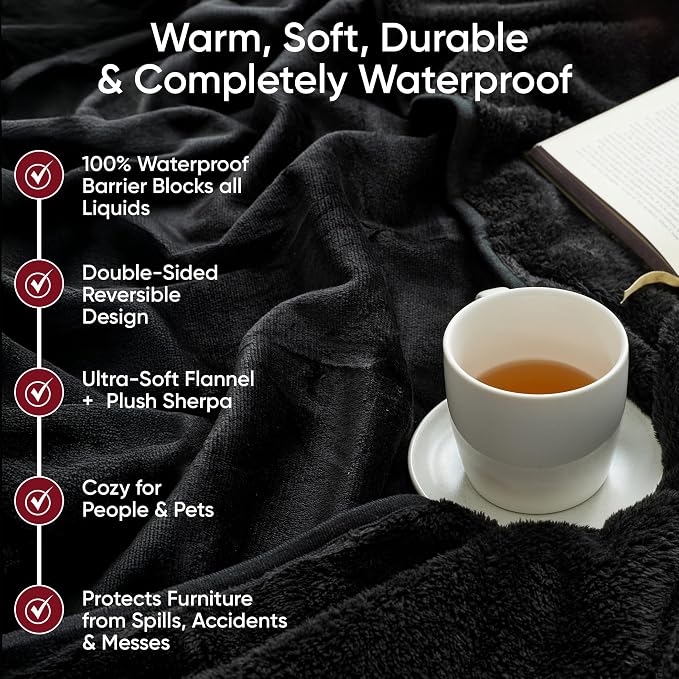 Waterproof Blanket for Bed, Couch & Sofa, Reversible Sherpa & Flannel Throw Blanket, Leakproof Soft Washable Furniture Protector for Pets & Home (Red, 40"x60") - Image 6