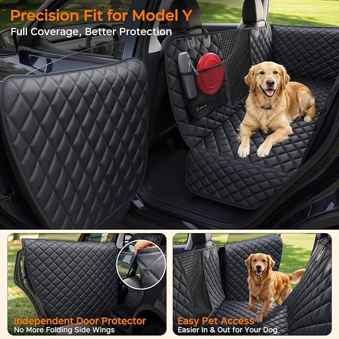 URPOWER Dog Car Seat Cover for Back Seat, Waterproof Hammock for Model Y | Easy Pet Access, Waterproof, Scratch Resistant, Mesh Window, Non-Slip, ISOFIX Anchors, Easy Care, Dog Seat Belt Included - Image 2