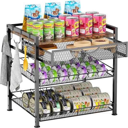 Cat Food Organizer，2 Floors Bring Drawer Storage Rack, Manually Adjust The Gap Size，Store Suitable Can Sizes Container，Automatic Slip Design，Suitable For Pet Food Canned Food Dispenser by Unknown