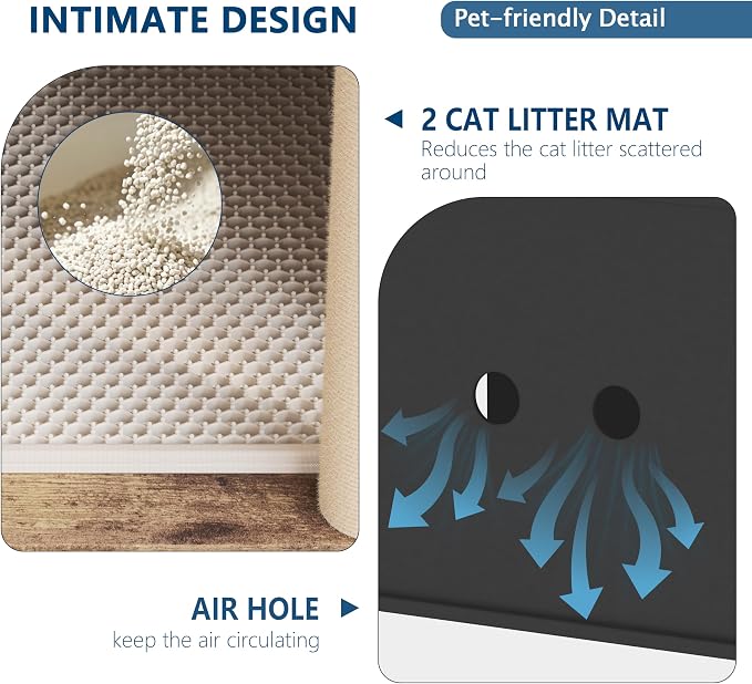 Litter Box Cabinet, Hidden Cat Litter Box Furniture with Dual Compartments, Odor Control & Scratch-Resistant Panels, Compact Enclosure for Multiple Cats, White Black Grey - Image 7
