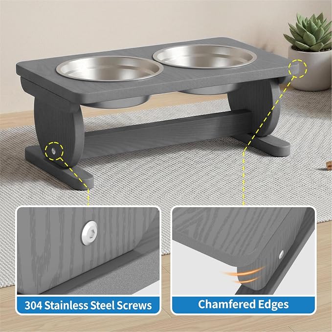 Raised Dog Bowl Stand for Small Sized Breed, Feeding Station with 21 oz 2 Stainless Steel Bowls & Licking Plate,Dog Food Bowl Gray - Image 4