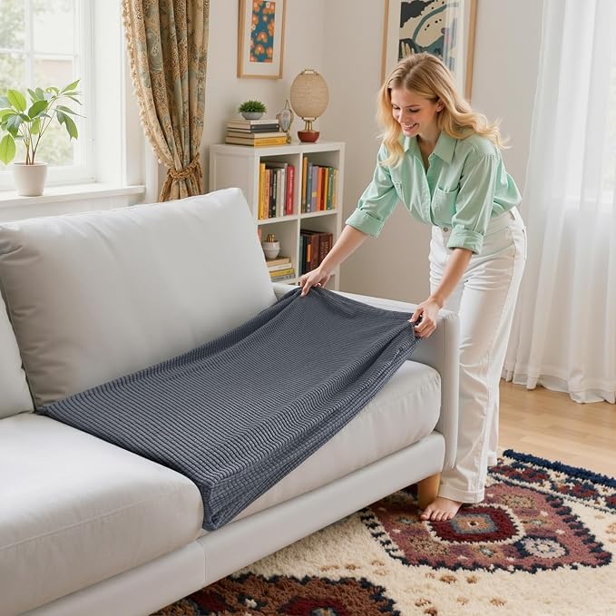 CHUN YI 2 Piece Couch Cushion Covers for Sofa Seat Slipcovers Suitable with Spandex Jacquard Washable Fabric (2 Piece Sofa Cushion Covers, Grey) - Image 4