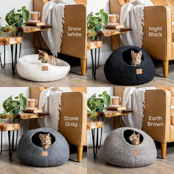 Best Aesthetic Cat Bed - Premium Felted Wool Cat Cave Bed - Cozy Peekaboo Round Cave for Large or Small Cats (Large, Citrus Green) - Image 5