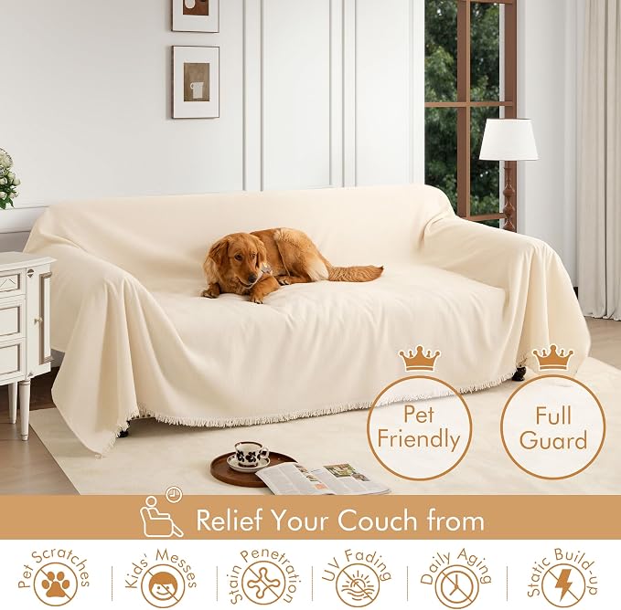 Couch Cover for 2-3 Cushion Couch Sofa Pet Friendly, Chenille Sectional L Shaped Sofa Cover Washable for Dogs Cats Kids, Furniture Protector Slipcover Decor for Living Room, 71"x118" - Image 3