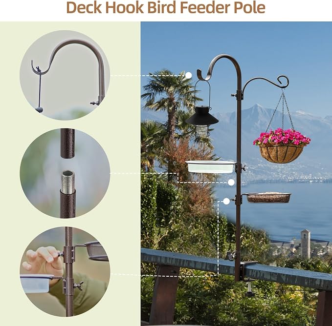 ERYTLLY Deck Hook Bird Feeder Pole Bird Feeder Porch Multi Hook Bird Feeding Station Kit Multi Feeder Hanging Kit Premium Bird Bath for Attracting Wild Birds Bird Feeder Planter Hanger - Image 2