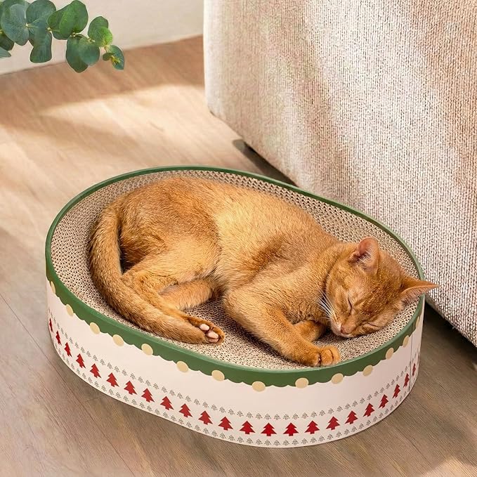 Conlun Oval Cat Scratcher Bed | Scratching Bowl Lounge for Kittens | Medium | Corrugated Cardboard Pad | Concave Shape | No Mess Enclosed Base | Serves as Couch Furniture Protector by Conlun