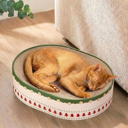 Conlun Oval Cat Scratcher Bed | Scratching Bowl Lounge for Kittens | Medium | Corrugated Cardboard Pad | Concave Shape | No Mess Enclosed Base | Serves as Couch Furniture Protector by Conlun