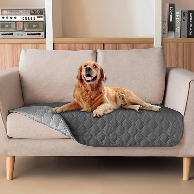 gogobunny 100% Double-Sided Waterproof Dog Bed Cover Pet Blanket Sofa Couch Furniture Protector for Puppy Large Dog Cat, Reversible (32x53 Inch (Pack of 1), Dark Grey/Light Grey) by gogobunny