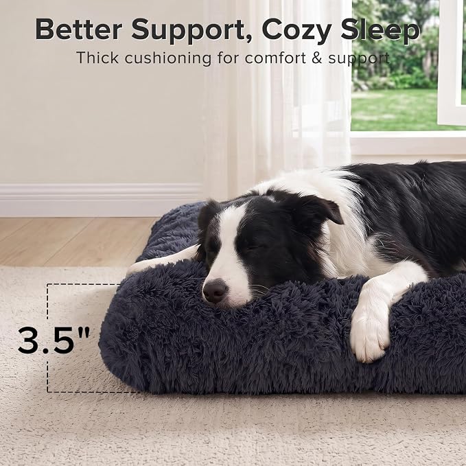 JOEJOY Large Dog Bed Crate Pad, Deluxe Plush Washable Dog Beds Fulffy Soft Kennel Pad Anti-Slip Pet Sleeping Mat for Large Medium Small Dogs, 35" x 23", Dark Grey - Image 3