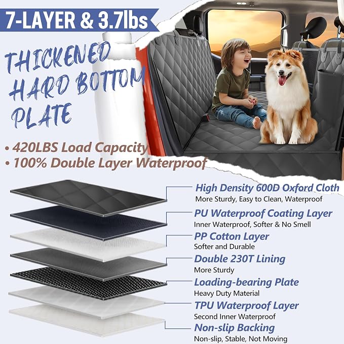 Back Seat Extender for Dogs Truck-Large Space, Hard Bottom Dog Pet Seat Cover Back Seat, Waterproof Dog Hammock for Crew Cab Trucks F150, RAM1500, Sierra, Tundra, Silverado, Black - Image 3