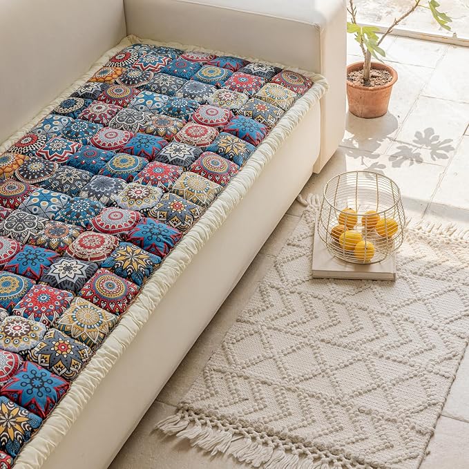Non Slip Couch Cover for Dogs, Washable Pet Sofa Cover for 3 Cushion Couch, Boho Style Slipcover, Pet Friendly Furniture Protector (Blue, 27.6 x 59 in) - Image 7
