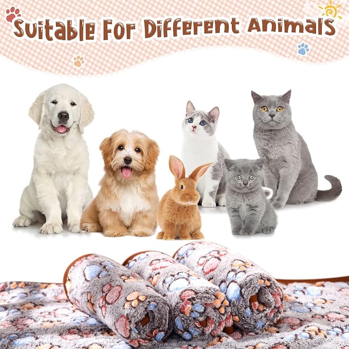 Tatuo 4 Pack Fleece Dog Blankets for Puppy Cats Multi-Size Sleep Mat for Pet Guinea Pig Soft Washable Crate Bed Puppy Teething Toys Print Pattern Warm Blanket Indoor(Black,30 x 20.5 Inch,Paw) - Image 6
