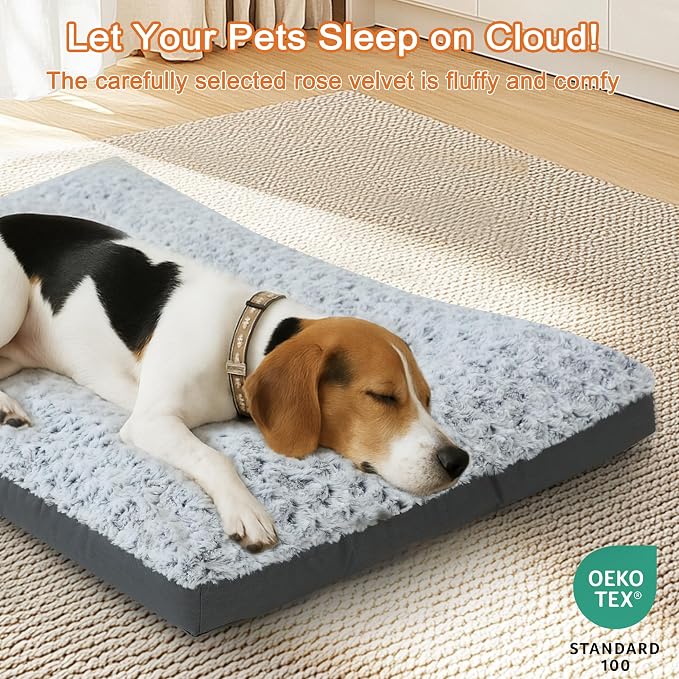POCBLUE Deluxe Washable Dog Bed for Small Dogs Dog Crate Mat 23 Inch Comfy Fluffy Kennel Pad Anti-Slip for Dogs Up to 25 lbs, 23" x 17", Grey - Image 2
