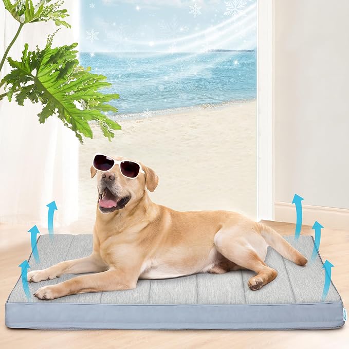 Cooling Dog Bed for X Large Dogs - Orthopedic Pet Beds with Memory Foam, QMAX>0.5, Waterproof Removable Washable Cover for Hot Weather, Gery, 41" L x 27" W x 3" H - Image 2