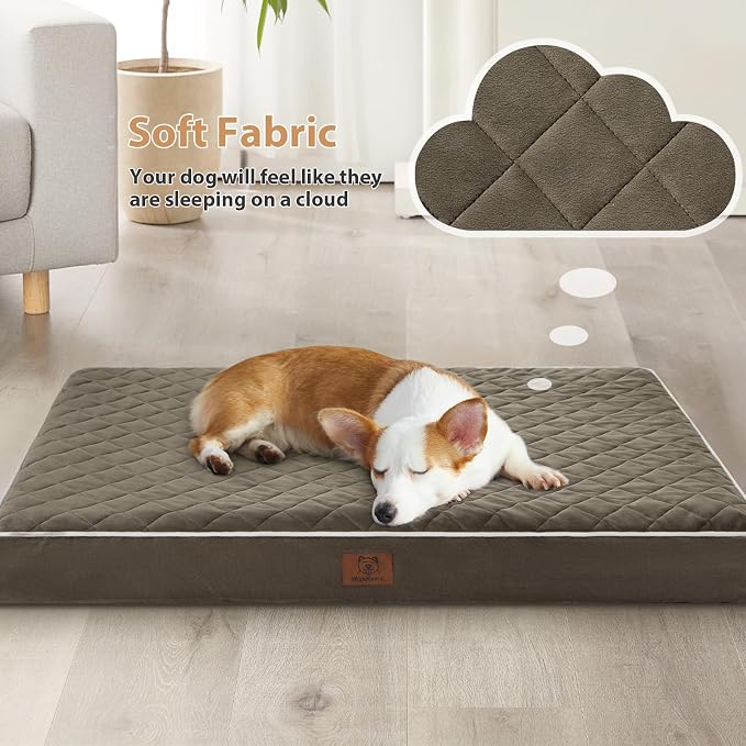 WNPETHOME Orthopedic Waterproof Large Dog Bed for Crate Cozy Sleep | Washable Large Pet Bed with Removable Cover, Multi-Needle Quilting Dogs Crate Beds Dark Green 35x22 Inch - Image 2