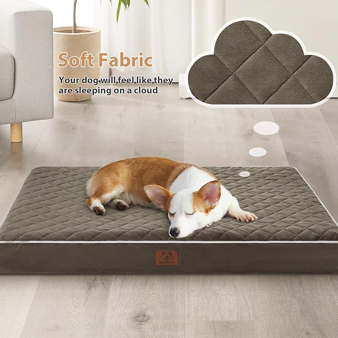 WNPETHOME Orthopedic Waterproof Large Sized Senior Dogs Bed for Comfy Sleep | Washable Ped Bed with Removable Cover, Multi-Needle Quilting Large Dogs Crate Bed for Dog Relax, Dark Green 36x27 Inch - Image 2