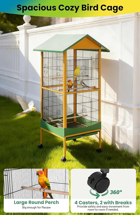 Garvee Bird Cage, 66''H Extra Large Bird Cage,Easy to Clean | w/ Removeble Tray, Waterproof Roof, Lockable Caster, Indoor& Outdoor Use for Conure,Macaw,Budgie,Cockatiel,Parakeet - Image 5