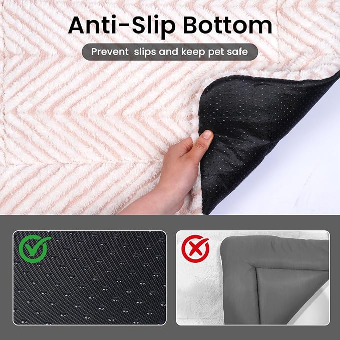 Mora Pets Cat Bed for Indoor Cats & Small Dogs Washable Flat Cat Bed Mat Soft Fluffy Dog Crate Kennel Carrier Pad with Anti-Slip Bottom for Pet Cage Travel Sleeping Chevron Pink 22 x 13 - Image 5