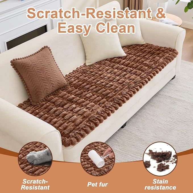 Waterproof Dog Couch Cover, Non Slip Pet Sofa Protector, Thick Fuzzy Couch Cover for Dogs, Machine Washable Furniture Protector, Scratch Resistant Pet Couch Mat(Light Coffee, 28" x 59"/70 x 150cm) - Image 5