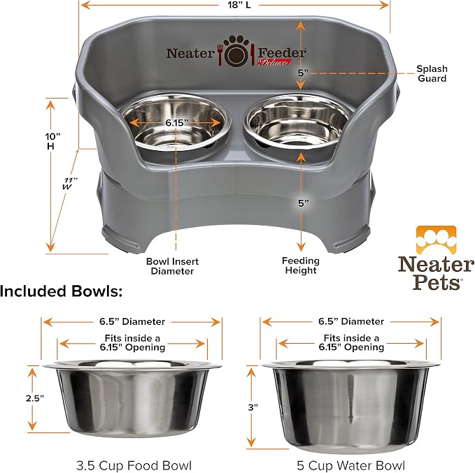 Neater Pet Brands Neater Feeder Deluxe Mess Proof Dog Bowls Elevated for Medium Dogs 19-40 lbs, Made in USA, No Spill Raised Dog Food Bowl Stand Feeding Station, Food and Water Bowl Set, Gunmetal - Image 8