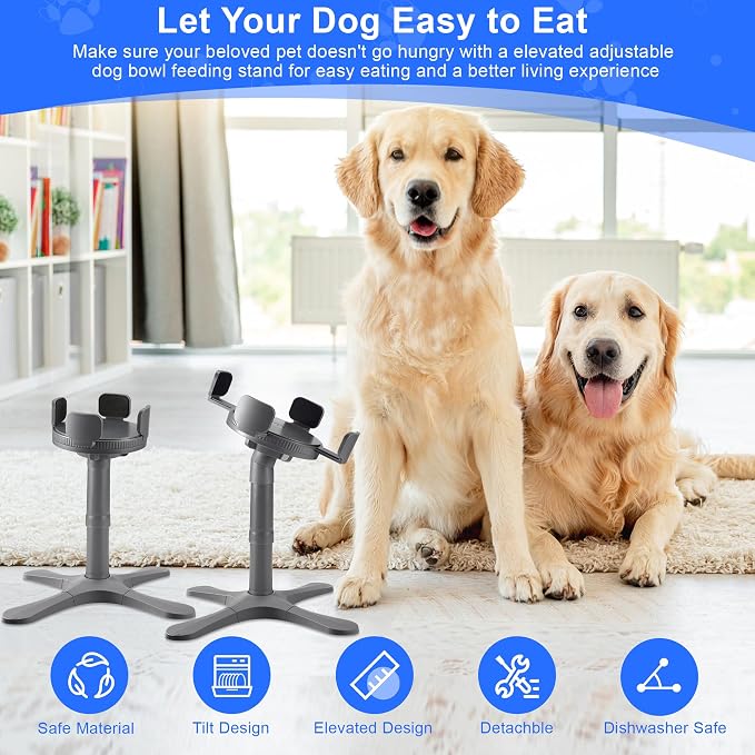 Dog Bowls,Elevated Adjustable Dog Bowl Stand with 3 Heights & Tilted Feeding Design, Raised Stand Compatible with Medium & Large Breeds(1 Pack) Grey - Image 7