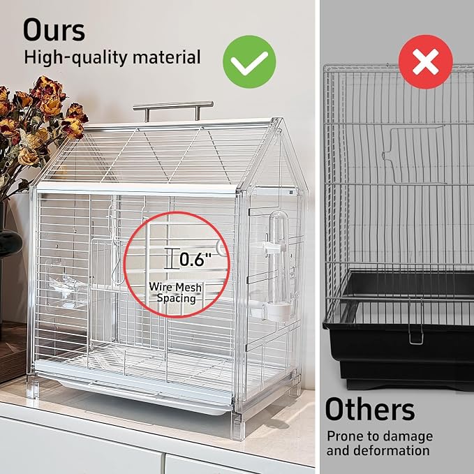 20.5 inch Small Bird Cage, Parrot Cage, Portable Bird Carrier, Travel Carrier Cage for Home, Outing, Pet Clinic, Temporary Placement, for Small Medium Birds(White) - Image 3