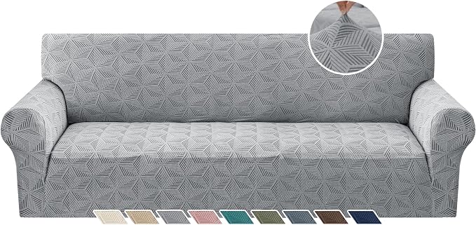 YEMYHOM 1 Piece Stretch Oversized Couch Covers for 4 Seat, Jacquard Extra Large Sofa Cover with Non-Slip Elastic Bottom, Thickened Slipcover Furniture Protector for Dogs Pets (X-Large, Light Gray） by YEMYHOM