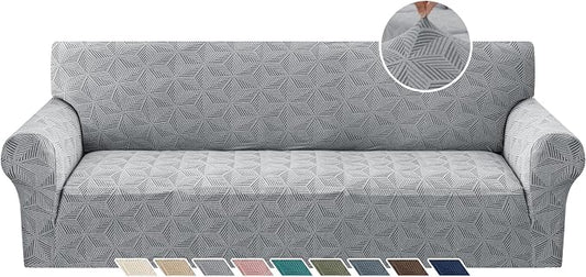 YEMYHOM 1 Piece Stretch Oversized Couch Covers for 4 Seat, Jacquard Extra Large Sofa Cover with Non-Slip Elastic Bottom, Thickened Slipcover Furniture Protector for Dogs Pets (X-Large, Light Gray） by YEMYHOM