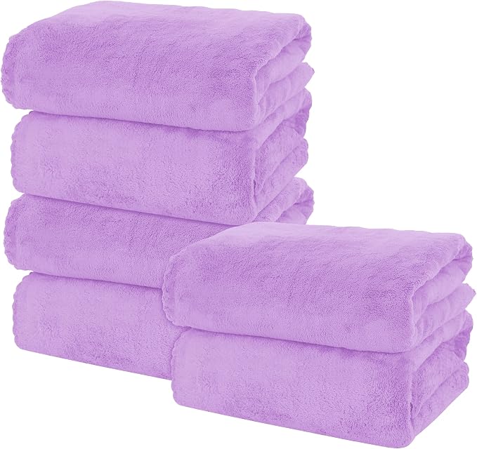 MOONQUEEN 6 Pack Premium Bath Towel Set - Quick Drying - Microfiber Coral Velvet Highly Absorbent Towels - Multipurpose Use as Bath Fitness, Bathroom, Shower, Sports, Yoga Towel (Purple) by MOONQUEEN