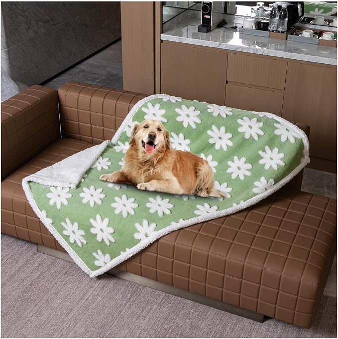Waterproof Pet Blanket,Dog Bed Covers Couch Sofa Stylish Jacquard Pets Throw Blankets for Puppy Cats Washable Reversible Furniture Protection Covers (Green Flower,S) - Image 2