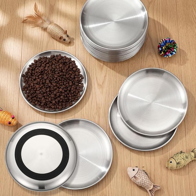Unittype 30 Pcs Cat Bowls Bulk Stainless Steel 13 oz Kitten Bowls Non-Slip Silicone Bottom Cat Plates Pet Flat Dish Non Slip Bowl for Wet Dry Food - Image 6