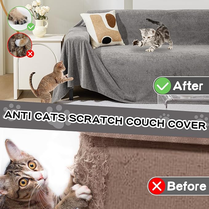 MEETSKY Couch Cover for 3 Cushion Sofa Washable, Cat Scratch Proof Sofa Covers, Furniture Protector L Shape Sofa Slipcovers Soft Sectional Couch Covers for Dogs, 71" x 134", Grey - Image 2
