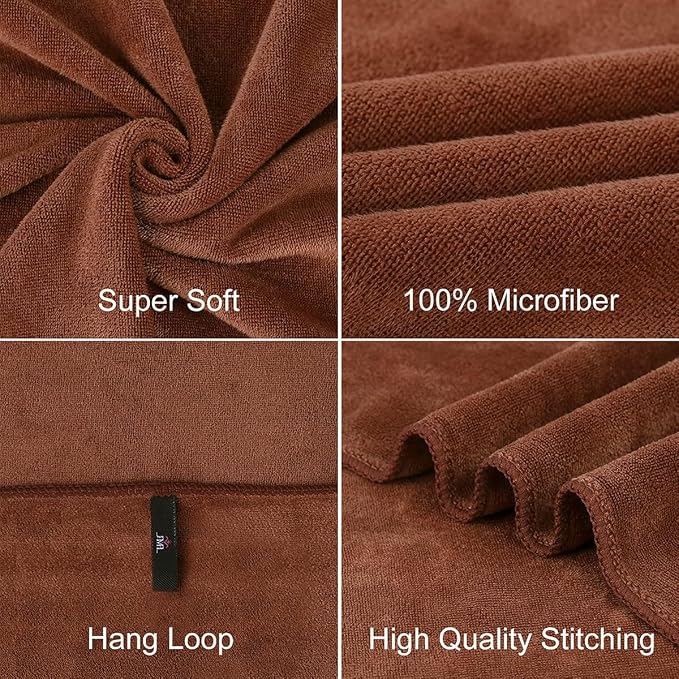 JML Microfiber Bath Towels, 30" x 60", 4 Pack, Brown | Oversized, Soft, Super Absorbent, Fast Drying Bathroom Towel Set for Sport, Fitness, Yoga - Image 5