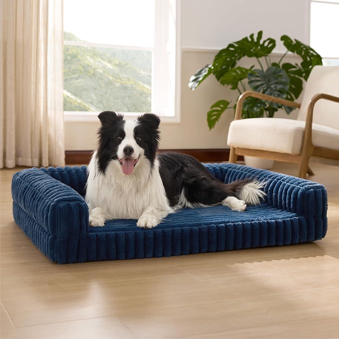 Bedsure ComfyFleece™ Orthopedic Dog Beds Large Sized Dog, Waterproof Memory Foam Pet Bed with Sides, Non-Slip Bottom and Egg-Crate Foam Large Pet Couch Sofa with Washable Corduroy Cover, Blue by Unknown