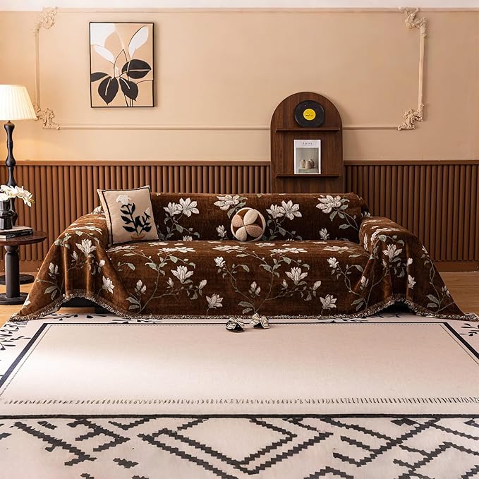 STACYPIK Vintage Floral Coffee Couch Cover Breathable French Garden Sofa Covers for 3 Cushion Couch Chenille Jacquard Pets Protector Slipcovers for Sectional, L Shape Love Seat Couch Cover-71X134IN by STACYPIK