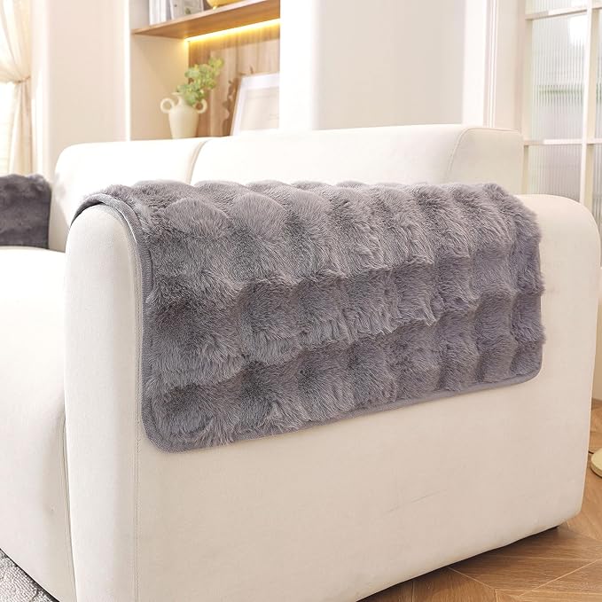 Waterproof Dog Bed Cover Non Slip Couch Covers for Dogs Washable Soft Faux Fur Sofa Cover Couch Covers for 3 Cushion Couch Sofa Pet Friendly (Grey, 24" x 24" 2 Pack) by Hittun