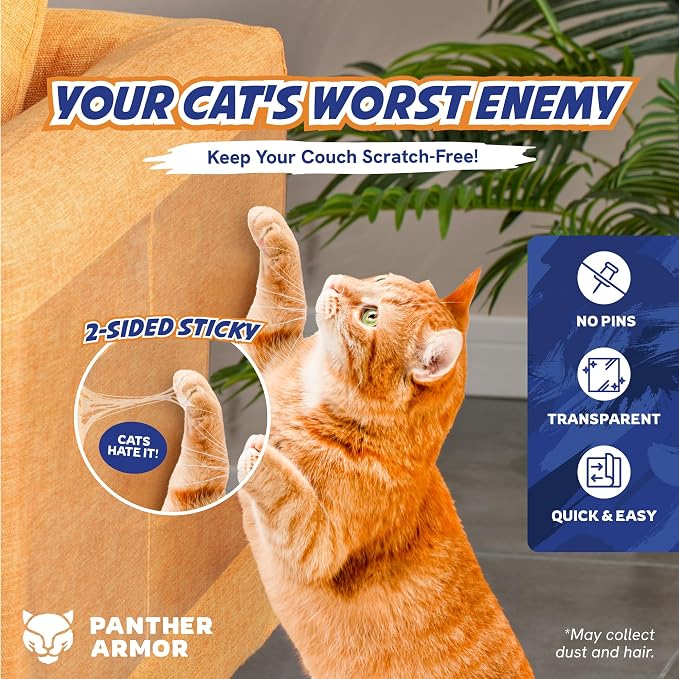 25 Pack Cat Scratch Furniture Protector Tape Sheets, Double-Sided Sticky Training (15 XL, 8 Large, 2 Medium), Anti-Scratch Couch & Sofa Guard, Clear, Not for Leather, Velvet, Microfiber - Image 2