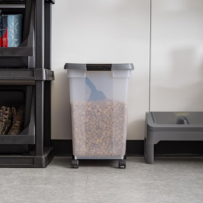 IRIS USA Dog Food Storage Container 50 lbs, with Removable Rolling Wheels & Included Scoop, for Dog Cat Bird and Other Pets, Food Storage Bin, Keep Fresh, Made in USA, Clear/Dark Gray - Image 4