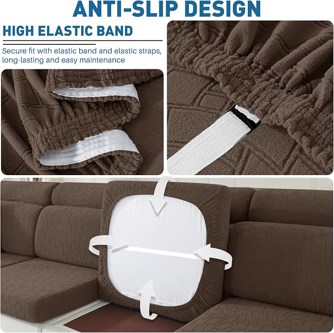MAXIJIN Waterproof Chaise Cover Stretch Sectional Couch Covers for L Shaped Chaise Lounge Slipcovers with Elastic Bottom for Dogs Pets (1 Piece for Chaises or Sofa 3-Seater, Coffee) - Image 4