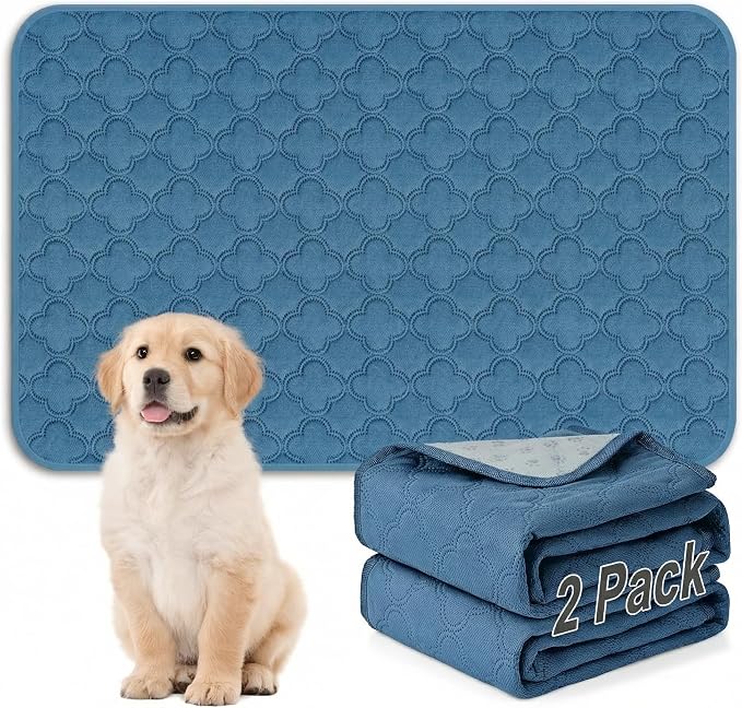 FunFurry Washable Pee Pads for Dogs - 2 Pack Reusable Pee Pads，Waterproof Puppy Pads，Pet Training Pads，Super Absorbent with Dog Paw Shape Non-Slip Backing (Blue, 24" X 36" - 2 Pack) by FUNUPFURRYLIFE