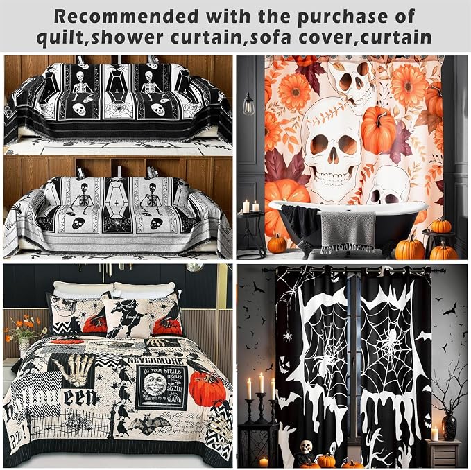 Cmfshape Halloween Sofa Slipcover-Black with Pumpkin,Crow,Skull,Pet Friendly Couch Covers for 3 Cushion Sofa,Washable Sofa Protector for Holiday,Anti-Slip with Elastic Band - Image 4